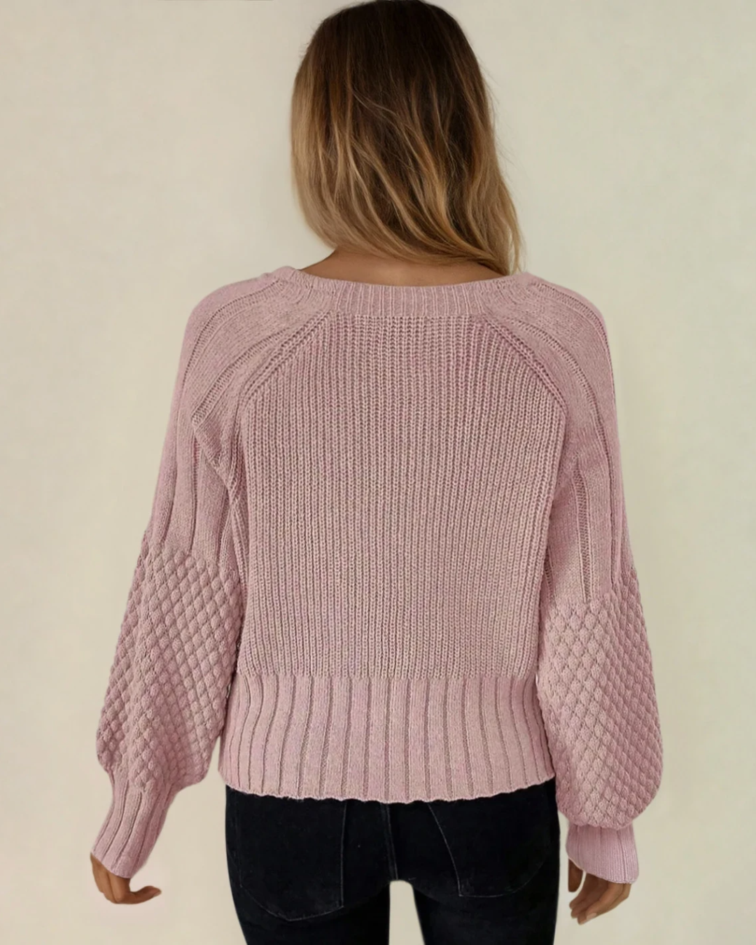 Jane Mixed Texture Knit Button V Neck Sweater Cardigan - Pink