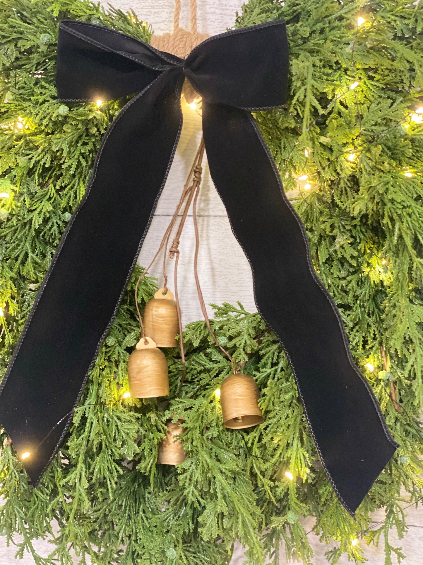 PreLit Cascading Juniper and Cedar Wreath with Bells