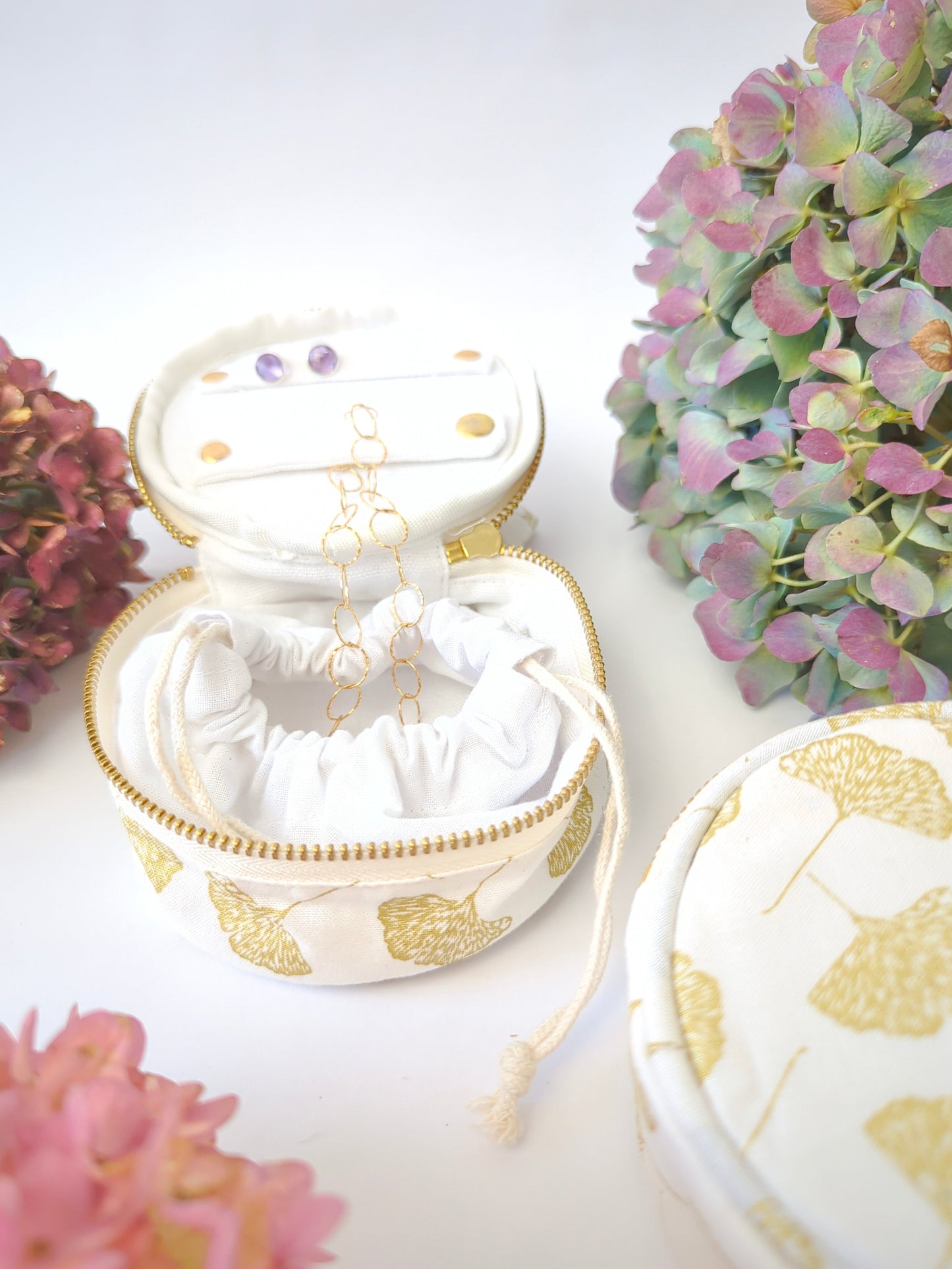 Gold Ginkgo Jewelry Pouch