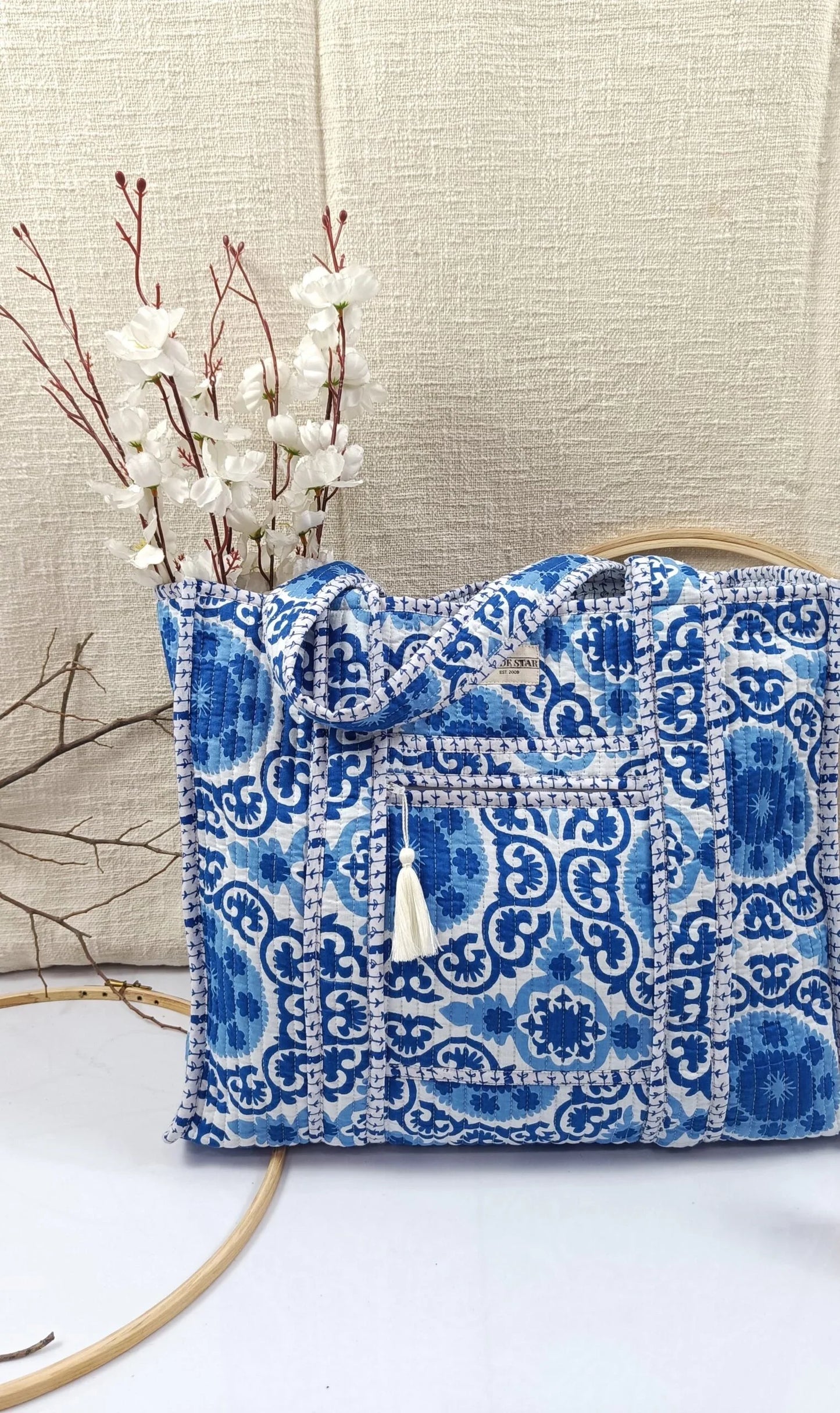 Moroccan Floral Design Cotton Tote Bag