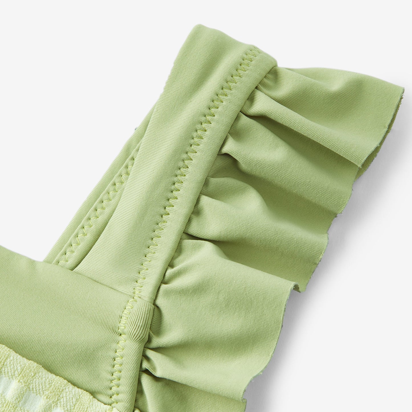 Green Gingham Ruffle Square Neck Swimsuit