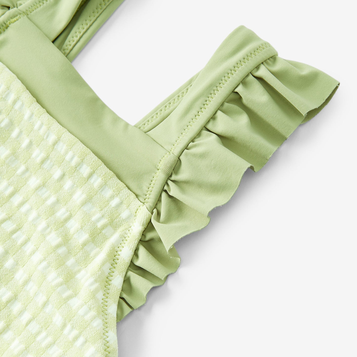 Green Gingham Ruffle Square Neck Swimsuit