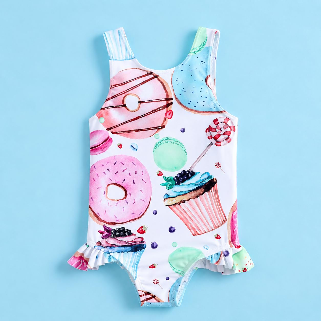 Stylesilove Toddler Girls Donut Print One-Piece Swimsuit Ruffle Bathing Suit