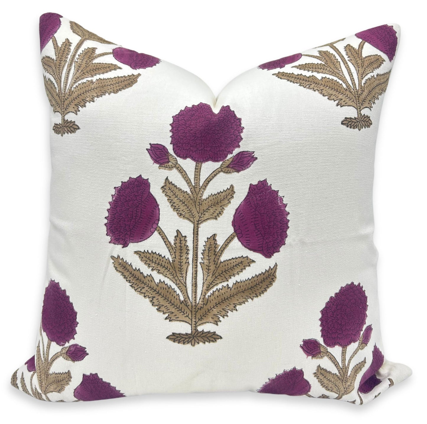 Block Print Thick Cotton White 16x16 Pillow Cover - BDSHA