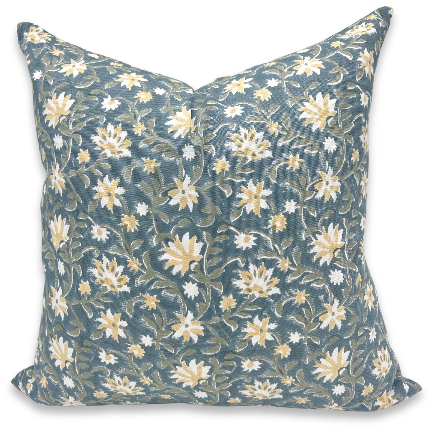 Block Print Thick Cotton White 22x22 Pillow Cover - ADN