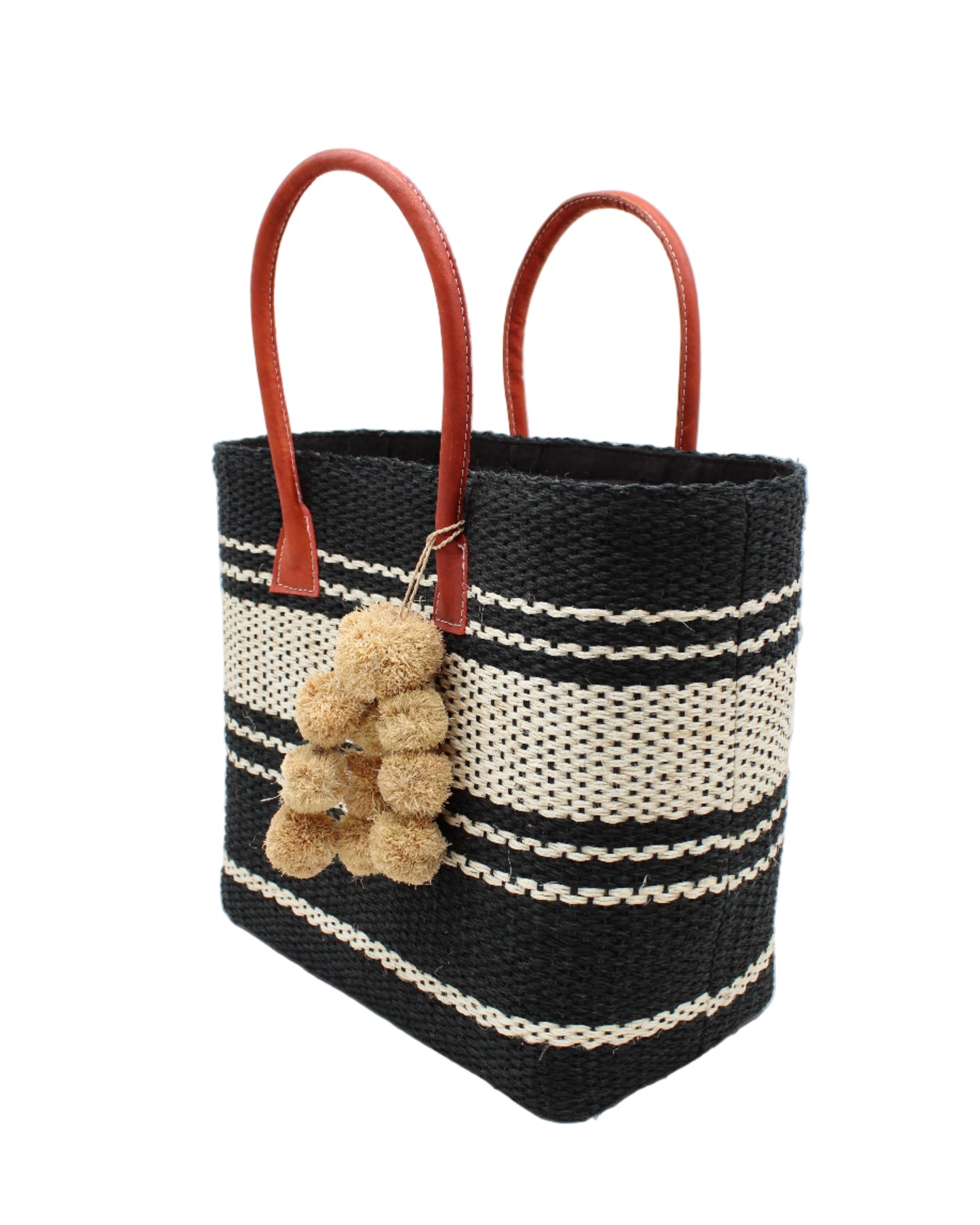 Cabrillo Large Sisal Basket Bag with Waterfall Pompoms Charm Embellishment
