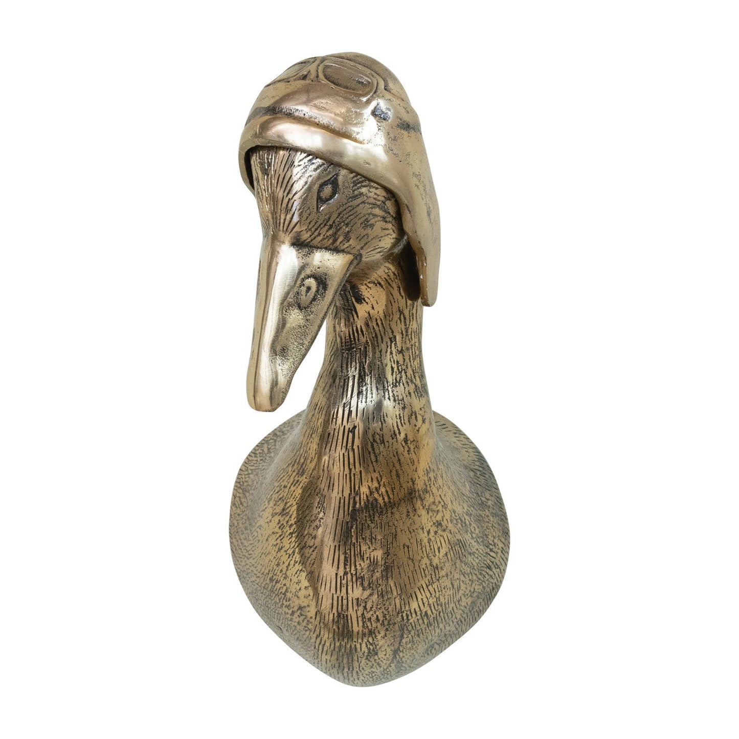 Brass Finish Cast Aluminum Vintage Aviator Duck Head with Flight Hat Wall Mount