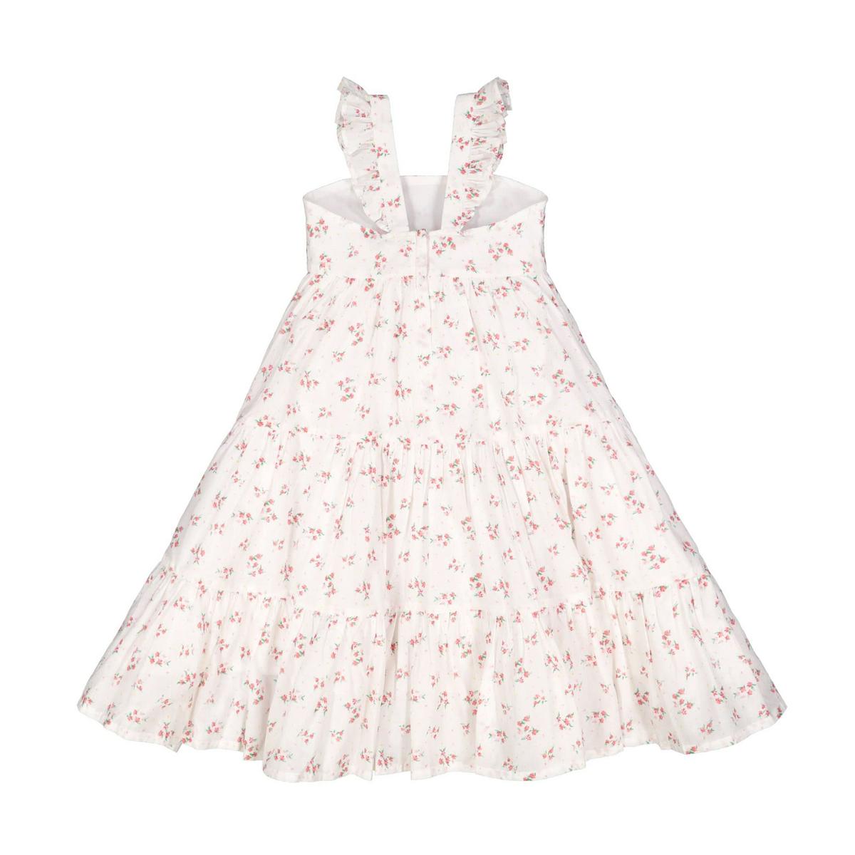 Twirly Tiered Dress - White Ditsy Spring Floral