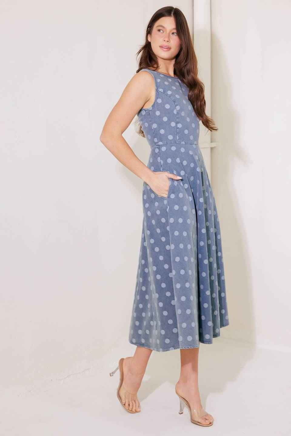 TOO SWEET TO ME DENIM MIDI DRESS