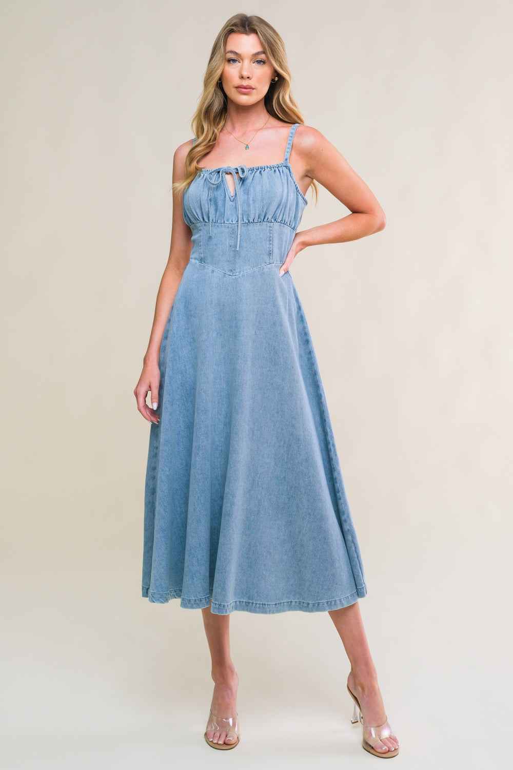GORGEOUS ADORNMENT DENIM MINI DRESS