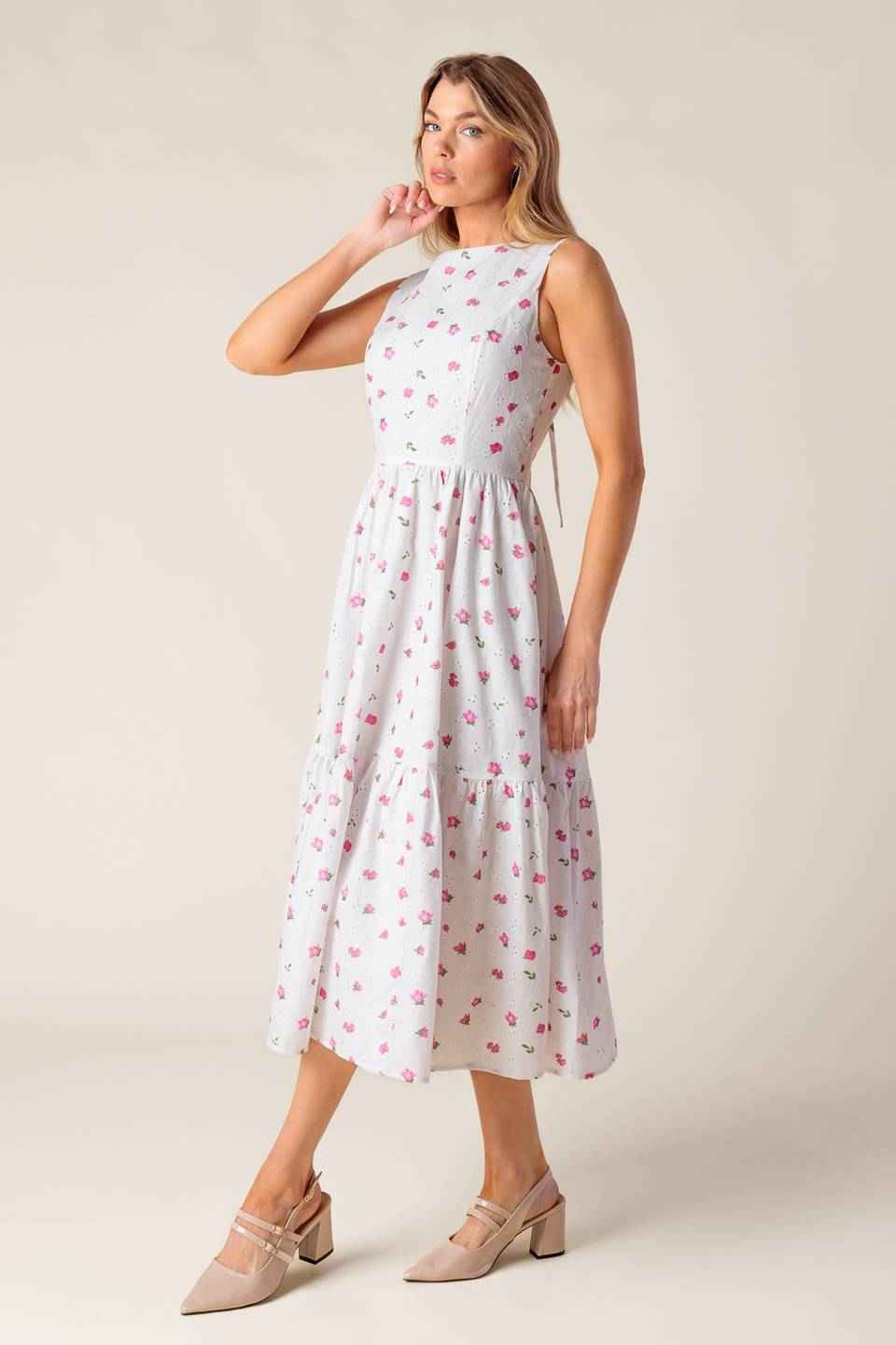 THENA GARDEN PARTY WOVEN EYELET MIDI DRESS