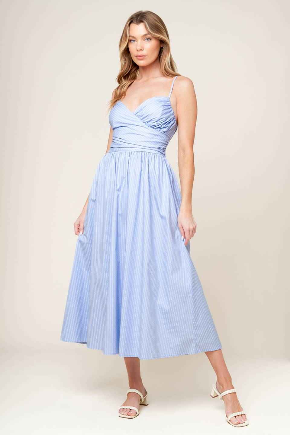 SUMMER INVITE PASTEL BLUE WOVEN MIDI DRESS