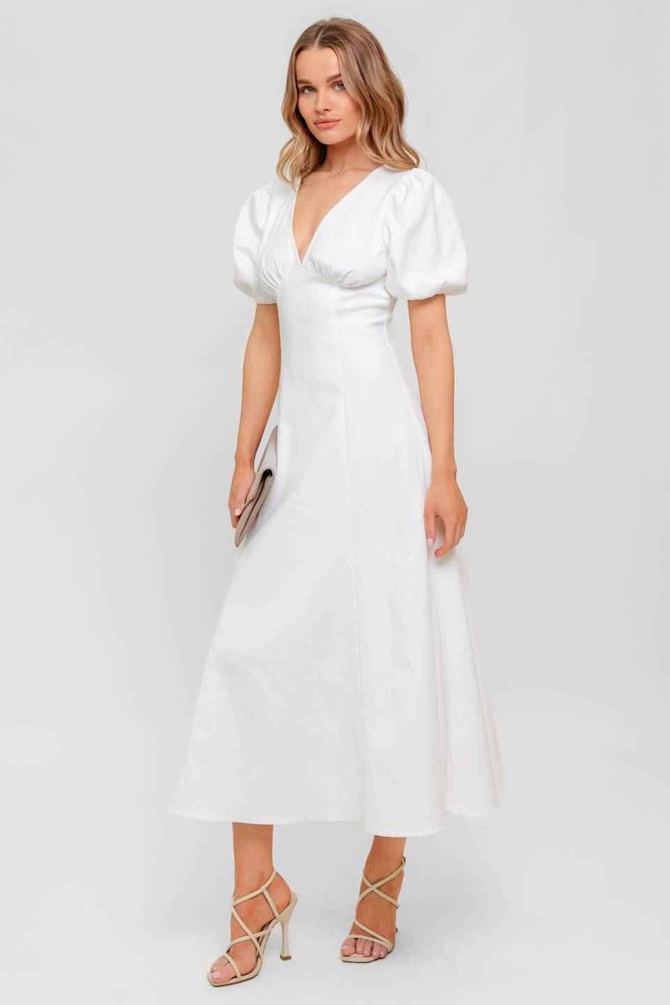 SECRET VINE GLOW WOVEN TWILL MIDI DRESS