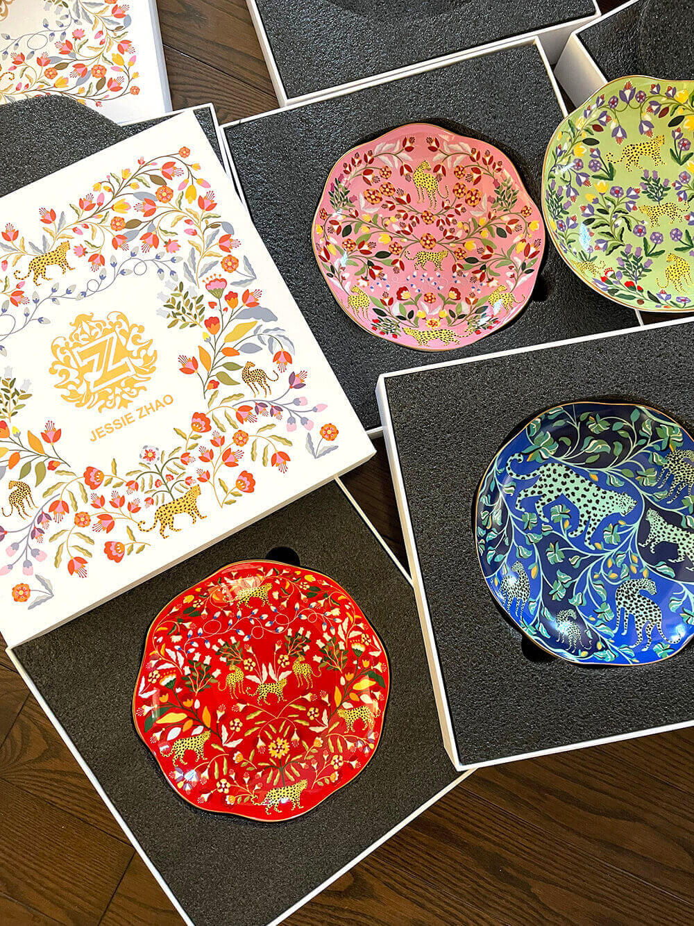 Leopards Forest Bone China Salad Plates, Set of Four