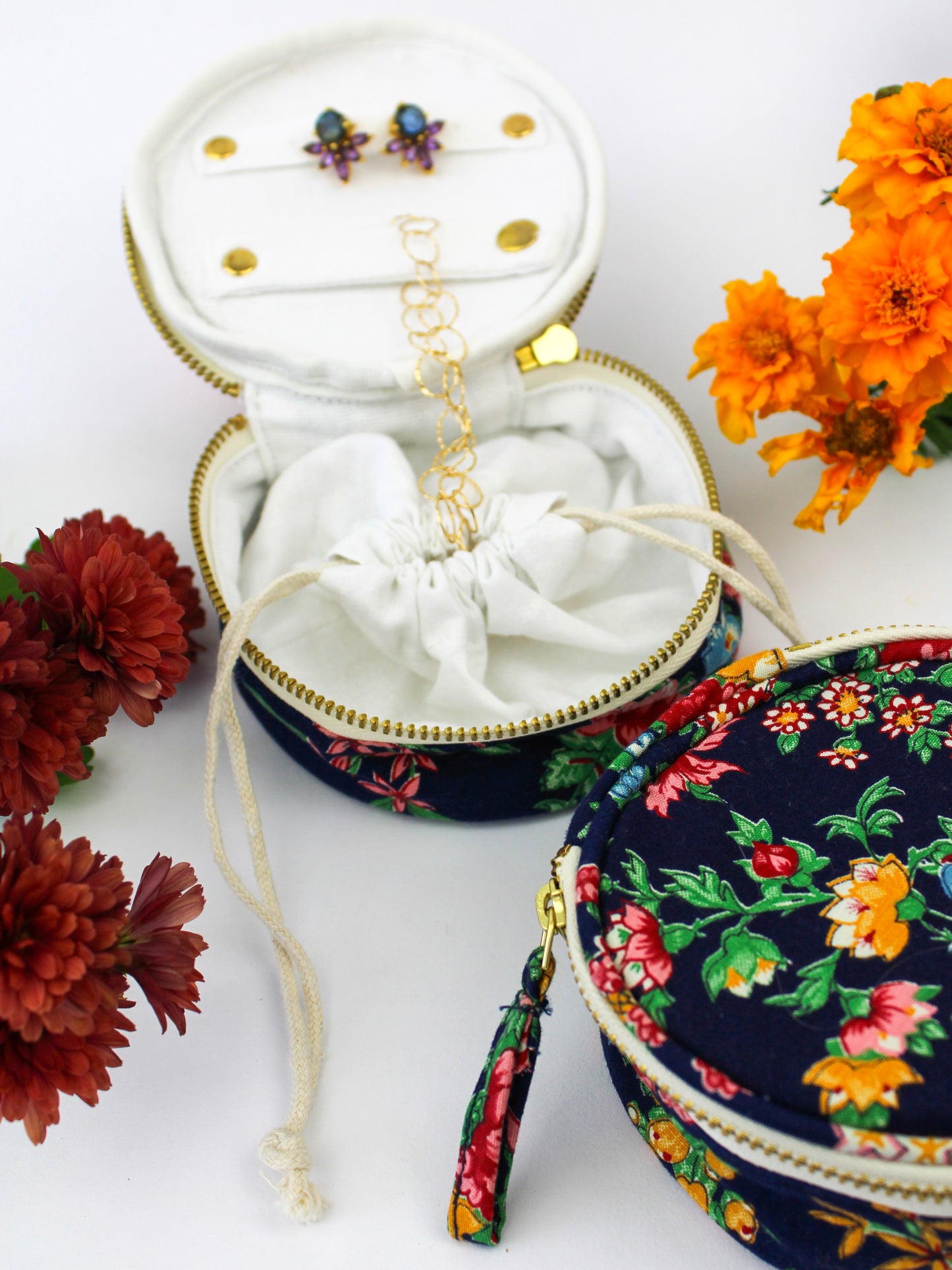 Navy Bouquet Jewelry Pouch