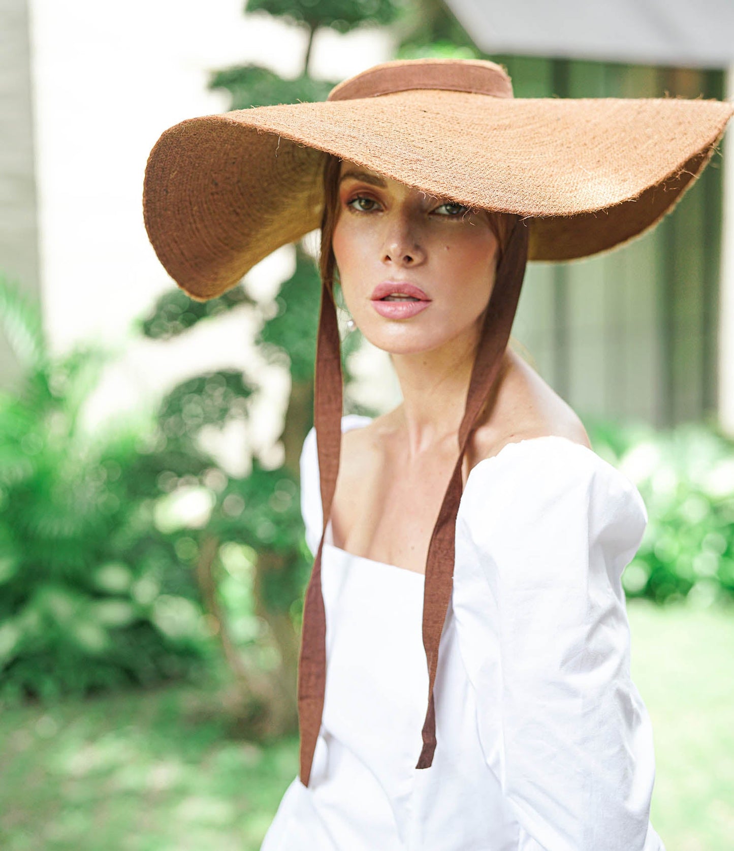 LOLA Wide Brim Jute Straw Hat In Havana Brown