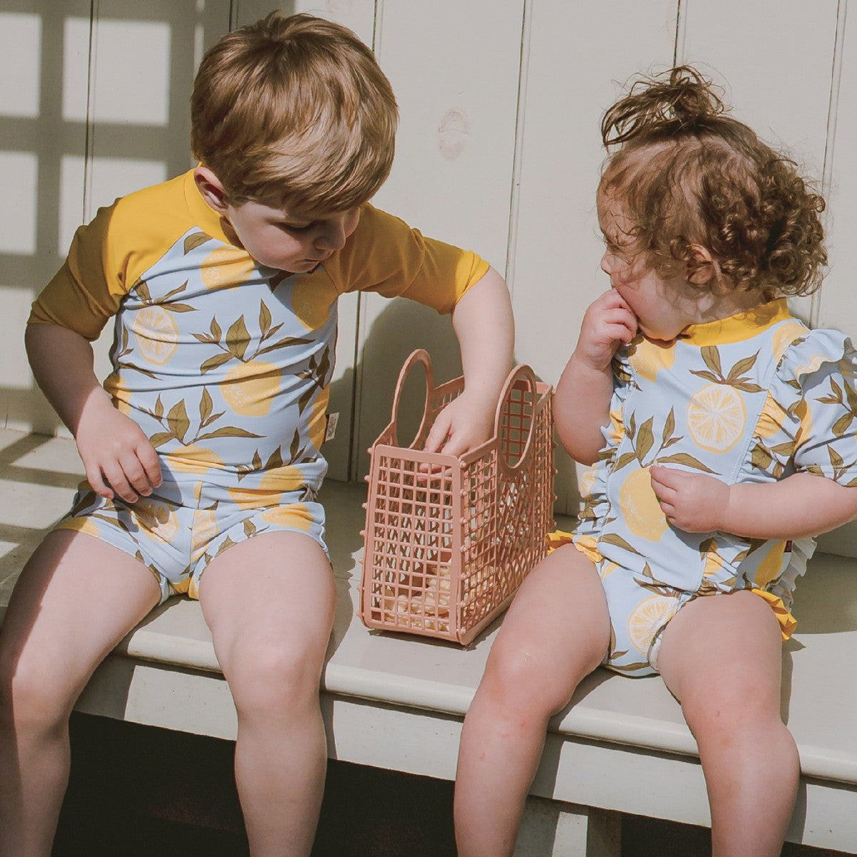 Valais Sheep Zipper Short Sleeve Top and Swim Trunks Set