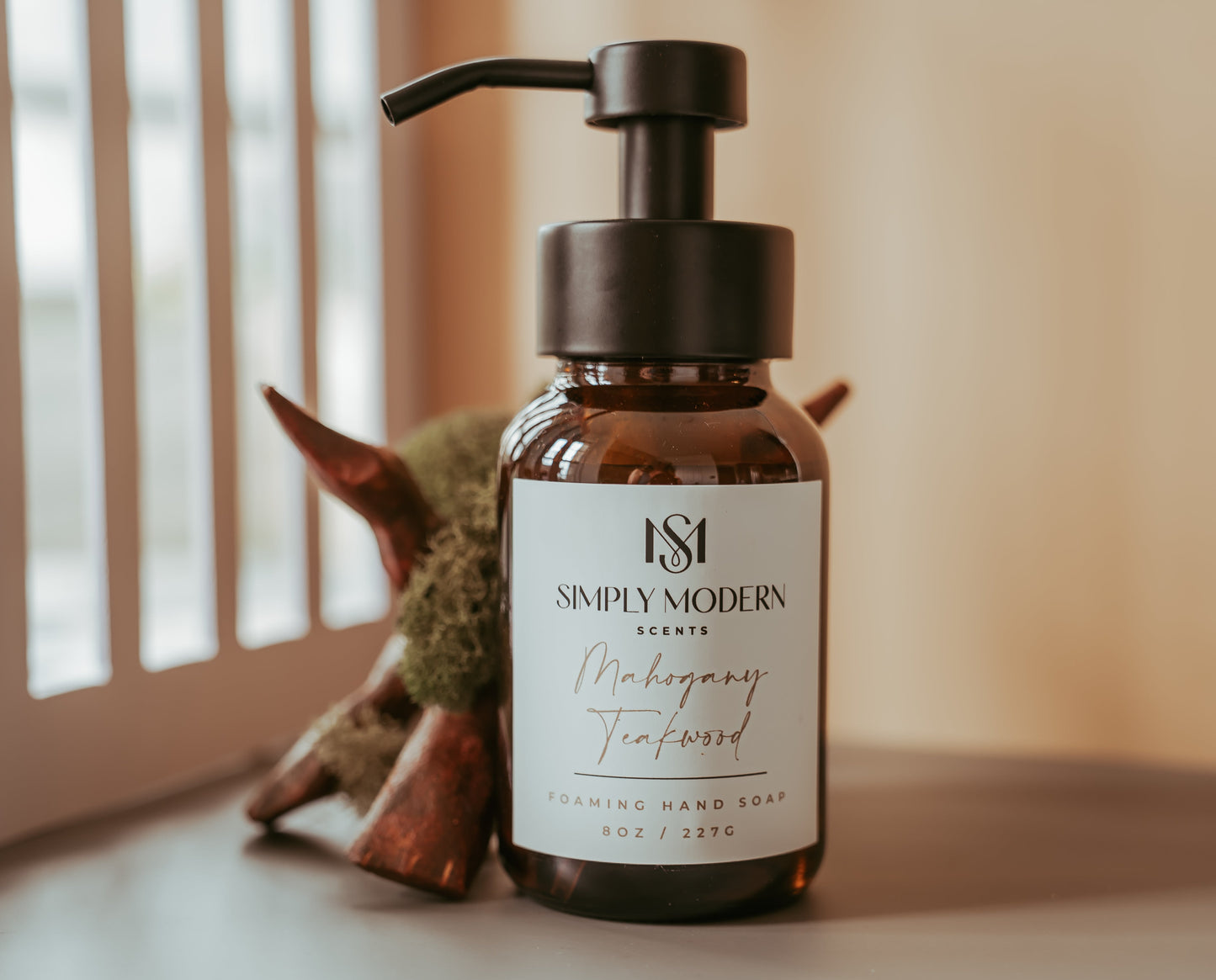 Mahogany Teakwood Foaming Hand Soap | Amber Glass Bottle