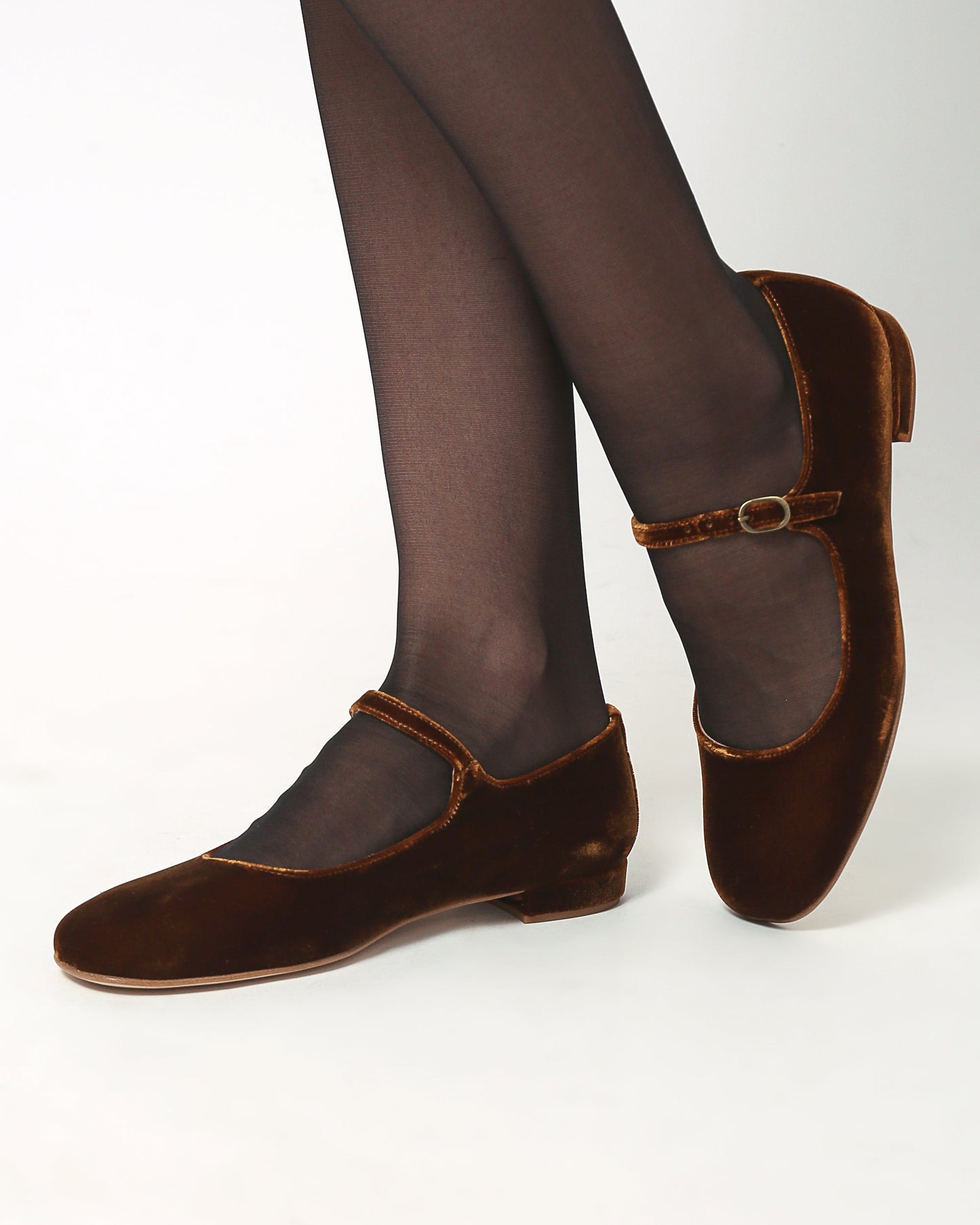Colette Mary Jane in Toast brown velvet low heels