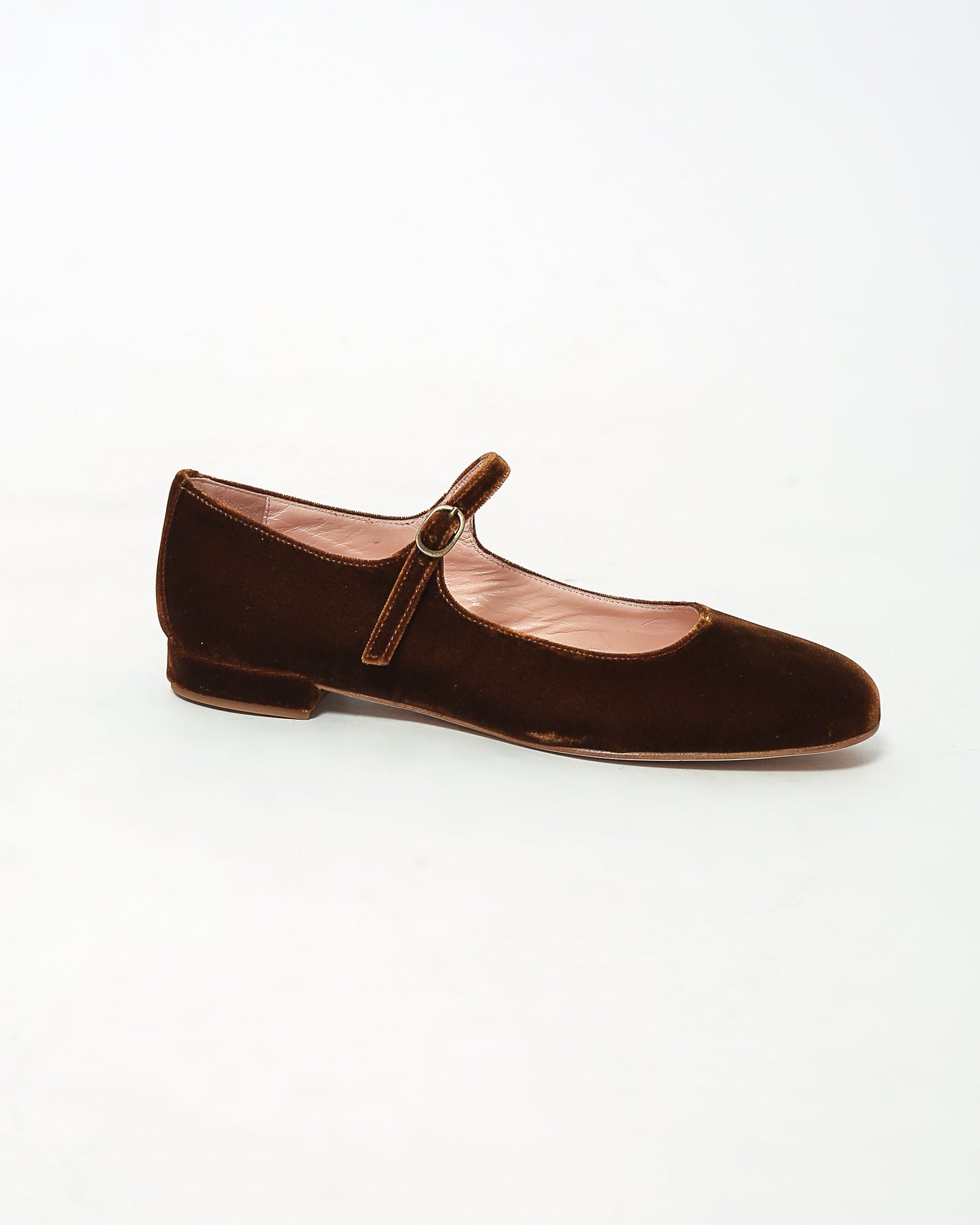 Colette Mary Jane in Toast brown velvet low heels
