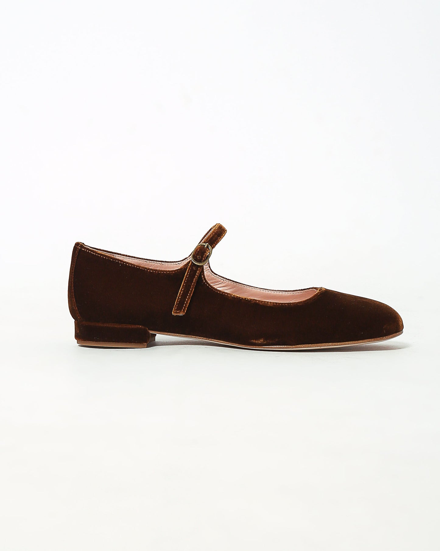 Colette Mary Jane in Toast brown velvet low heels
