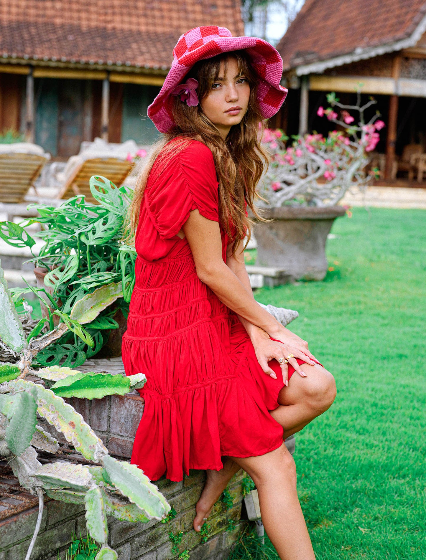 SRIKANDI Ruffle Dress In Scarlet Red