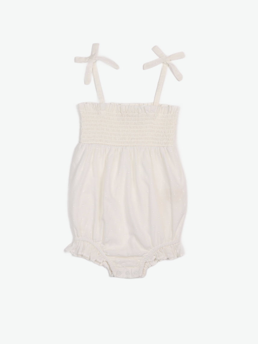 Gabrielle | Swiss Dot Embroidered Romper | Antique Ivory
