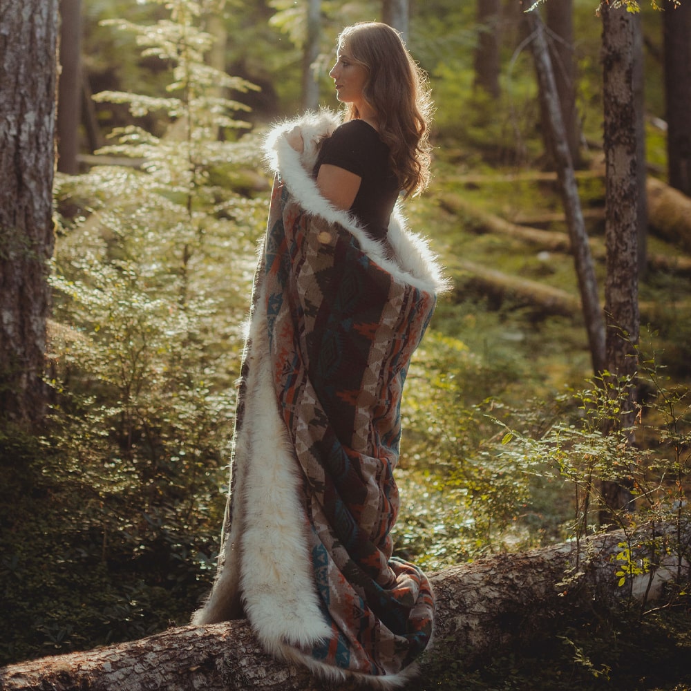 Turquoise Rain Dance Faux Fur Blanket