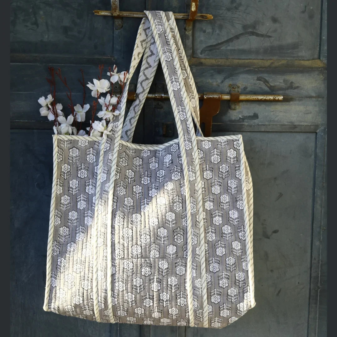 Heritage Grey Buti Floral Tote Bag