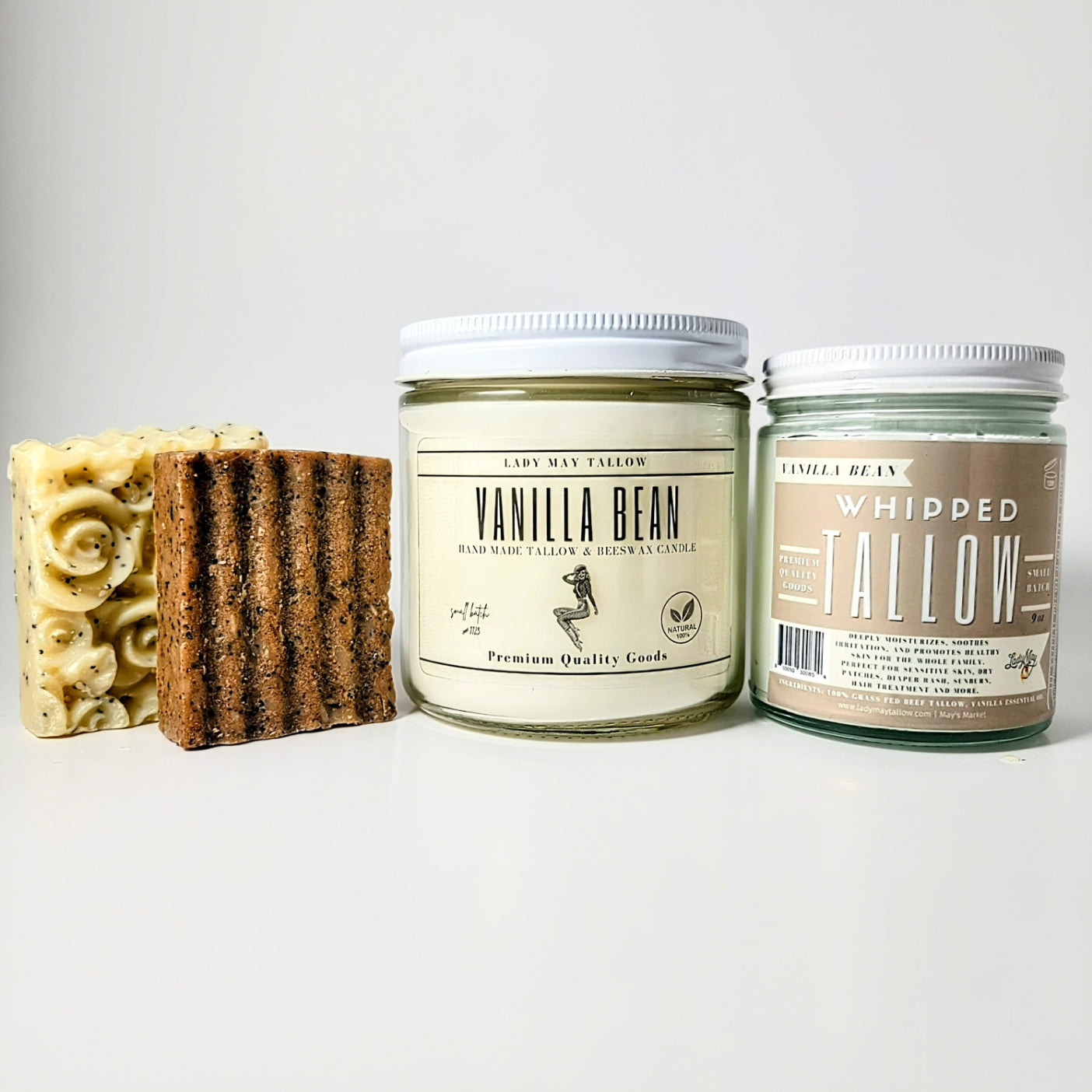 All-Natural Vanilla Whipped Tallow, Candle and Soap Premium Quality All Natural Gift Box by The Lady May