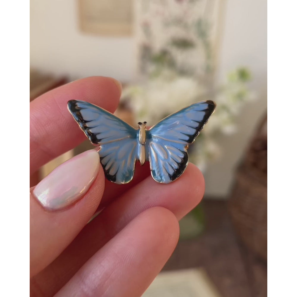 Enamel Blue Butterfly Brooch by Fable England