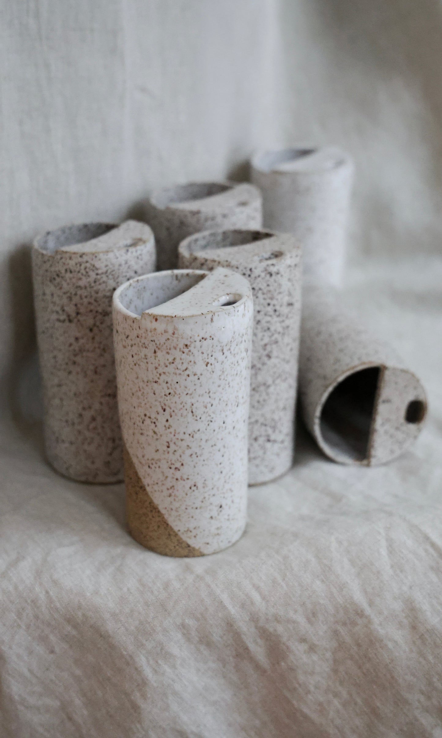 White Speckled To Go Cup, Travel Mug, Mustache Saver, Ceramic Stoneware Hand Thrown in Maine 14-16oz.