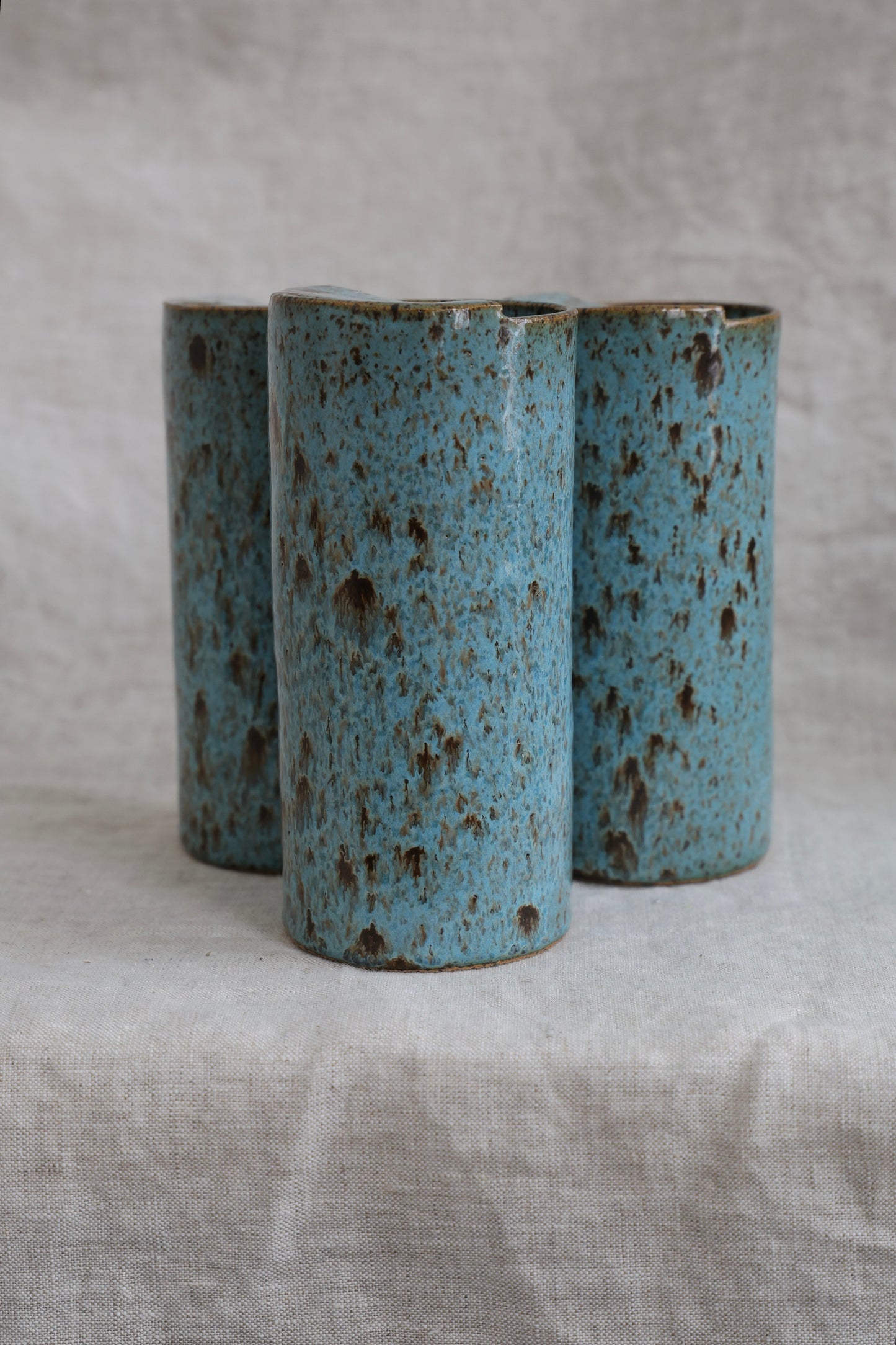 Blue Feathers Speckled To Go Cup, Travel Mug, Travel Tumbler, Mustache Saver, Ceramic Stoneware,  Hand Thrown in Maine Holds 14-16oz.
