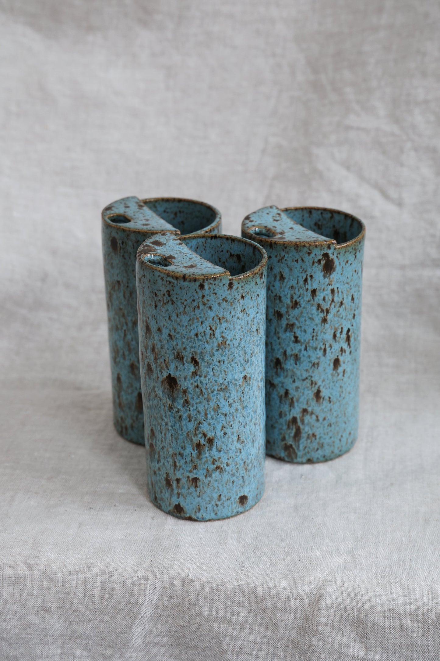 Blue Feathers Speckled To Go Cup, Travel Mug, Travel Tumbler, Mustache Saver, Ceramic Stoneware,  Hand Thrown in Maine Holds 14-16oz.