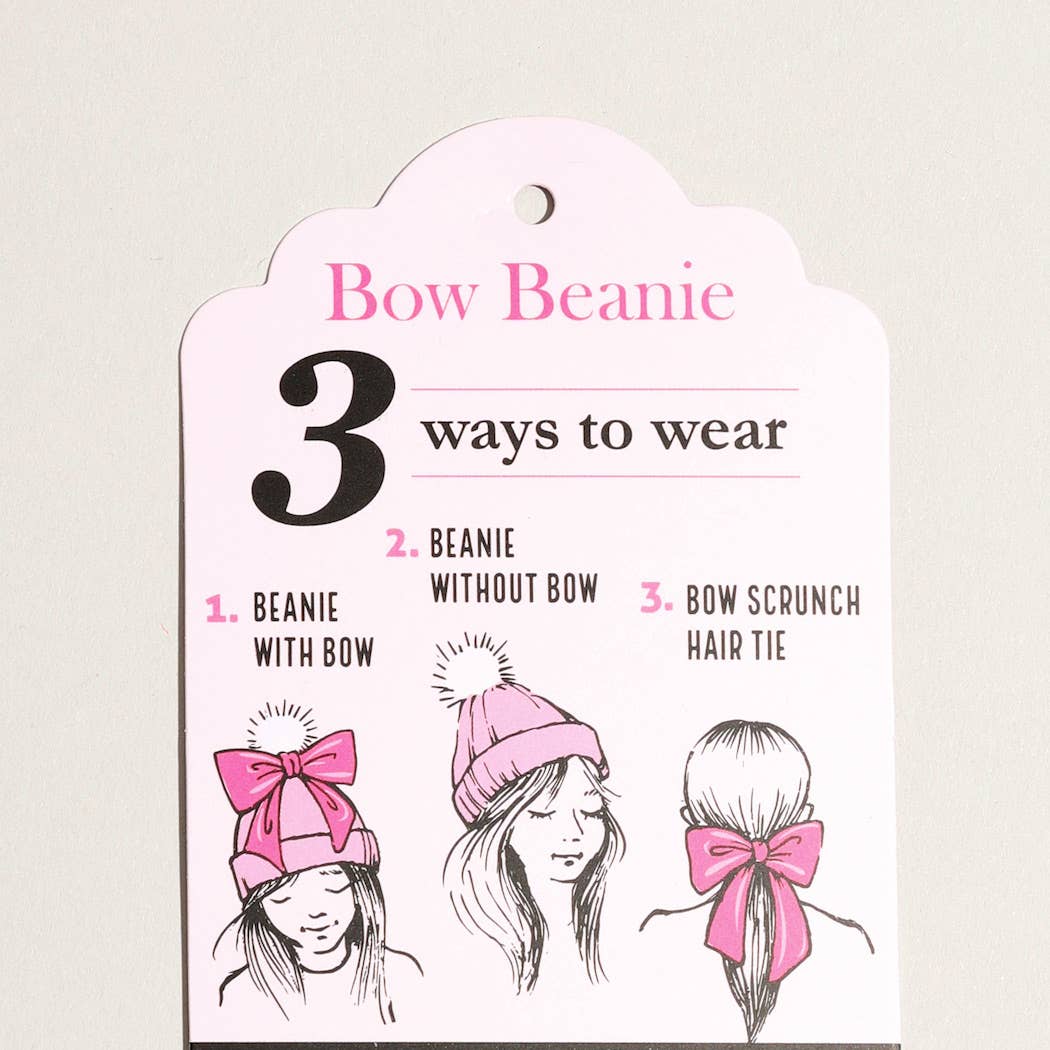 Winter Knitted Beanie Pom Pom Ribbon Bow Scrunchie