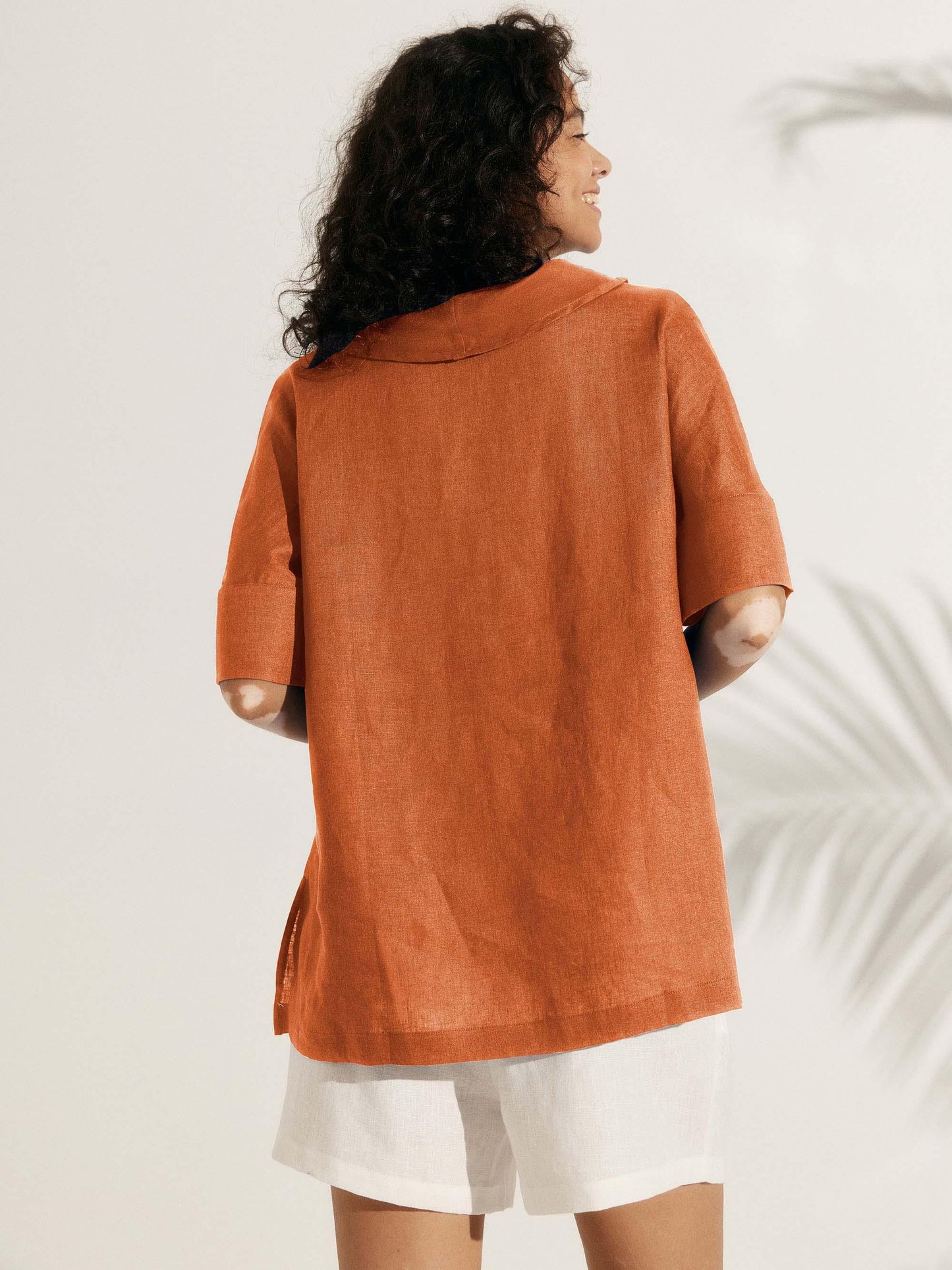 Linen V-Neck Short Sleeve Shirt SIERRA