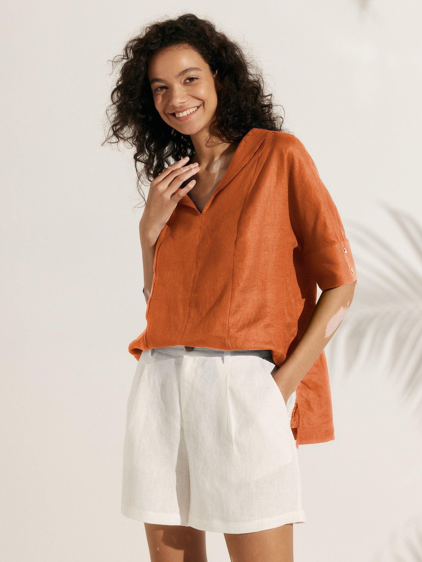 Linen V-Neck Short Sleeve Shirt SIERRA