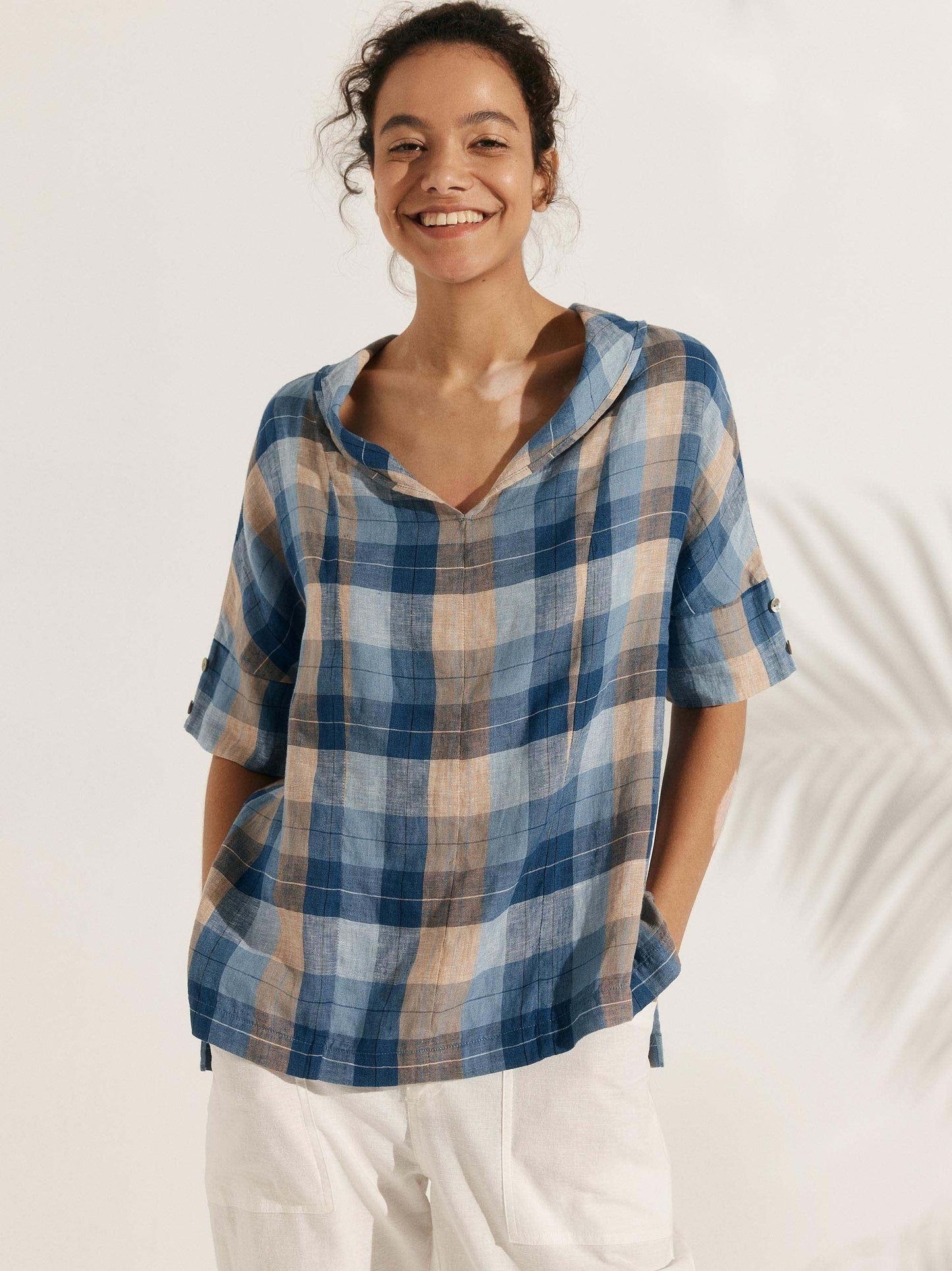 Linen V-Neck Short Sleeve Shirt SIERRA