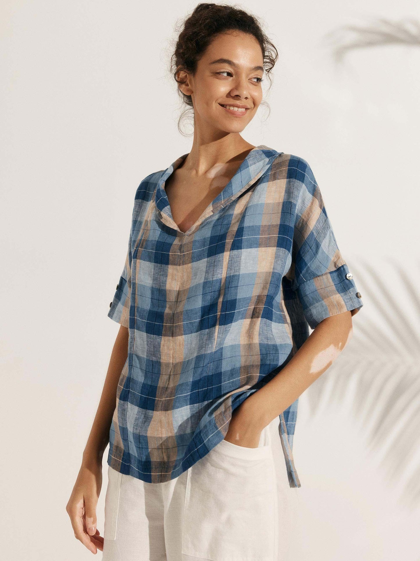 Linen V-Neck Short Sleeve Shirt SIERRA