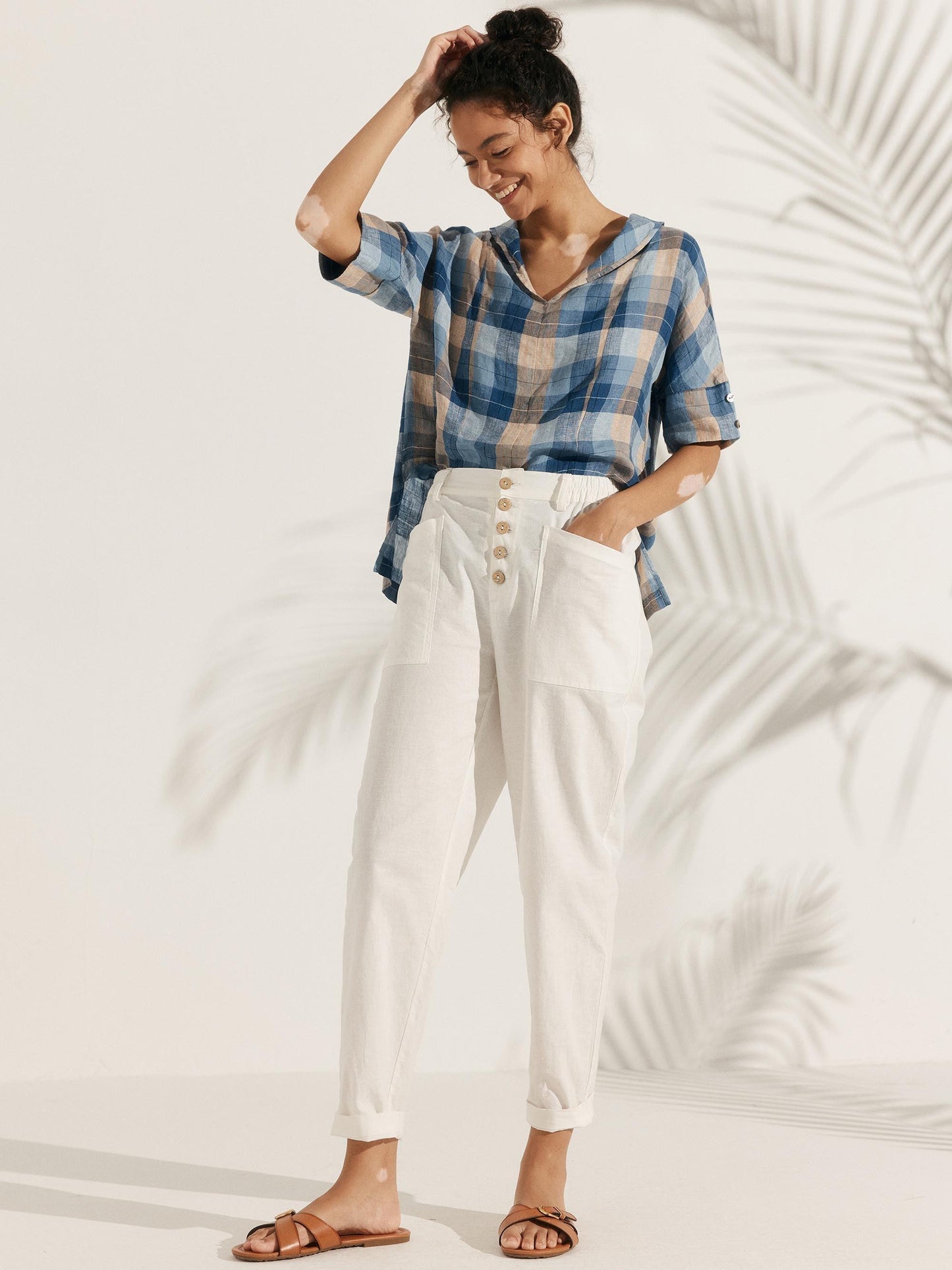 Linen V-Neck Short Sleeve Shirt SIERRA