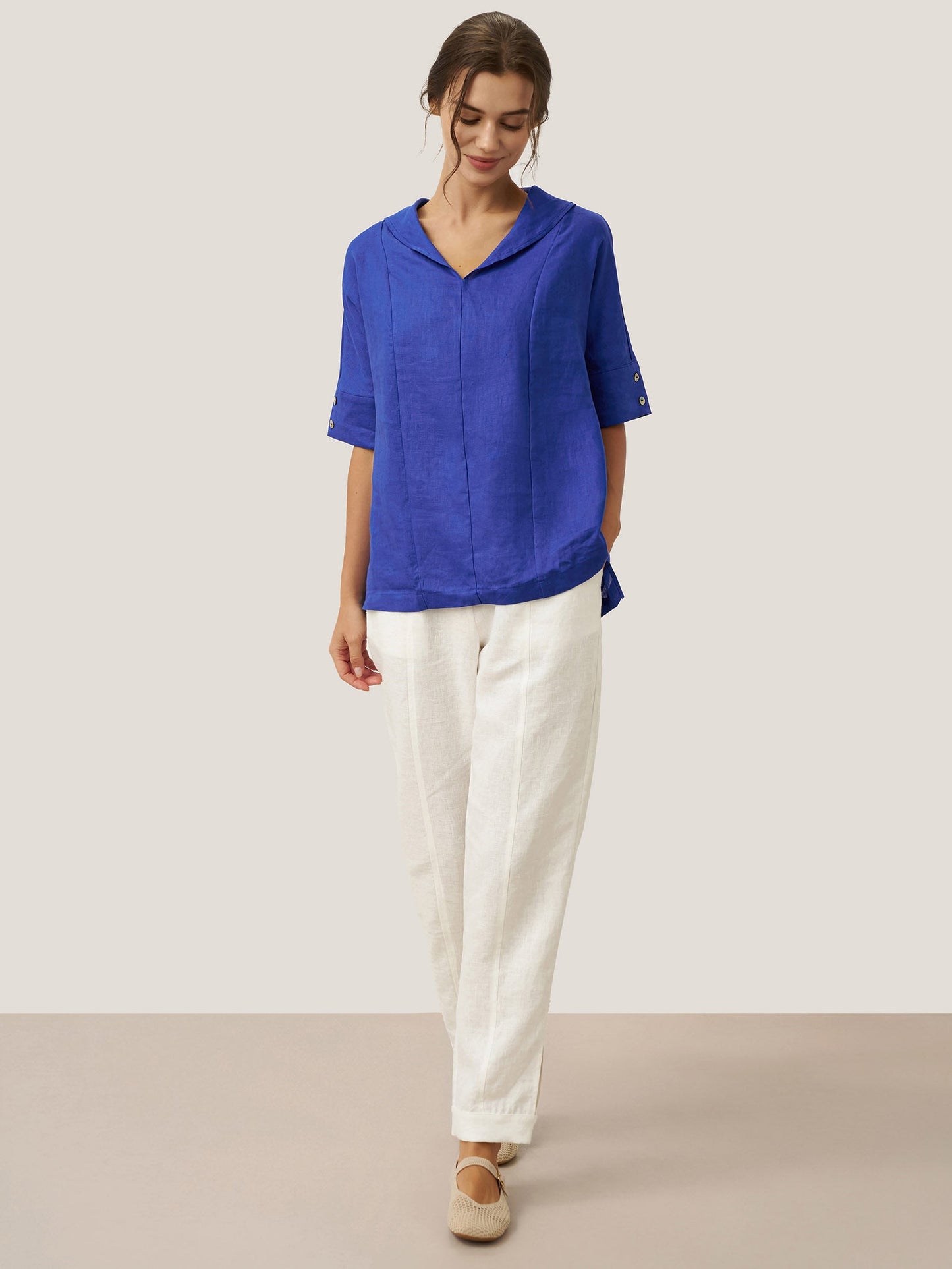 Linen V-Neck Short Sleeve Shirt SIERRA