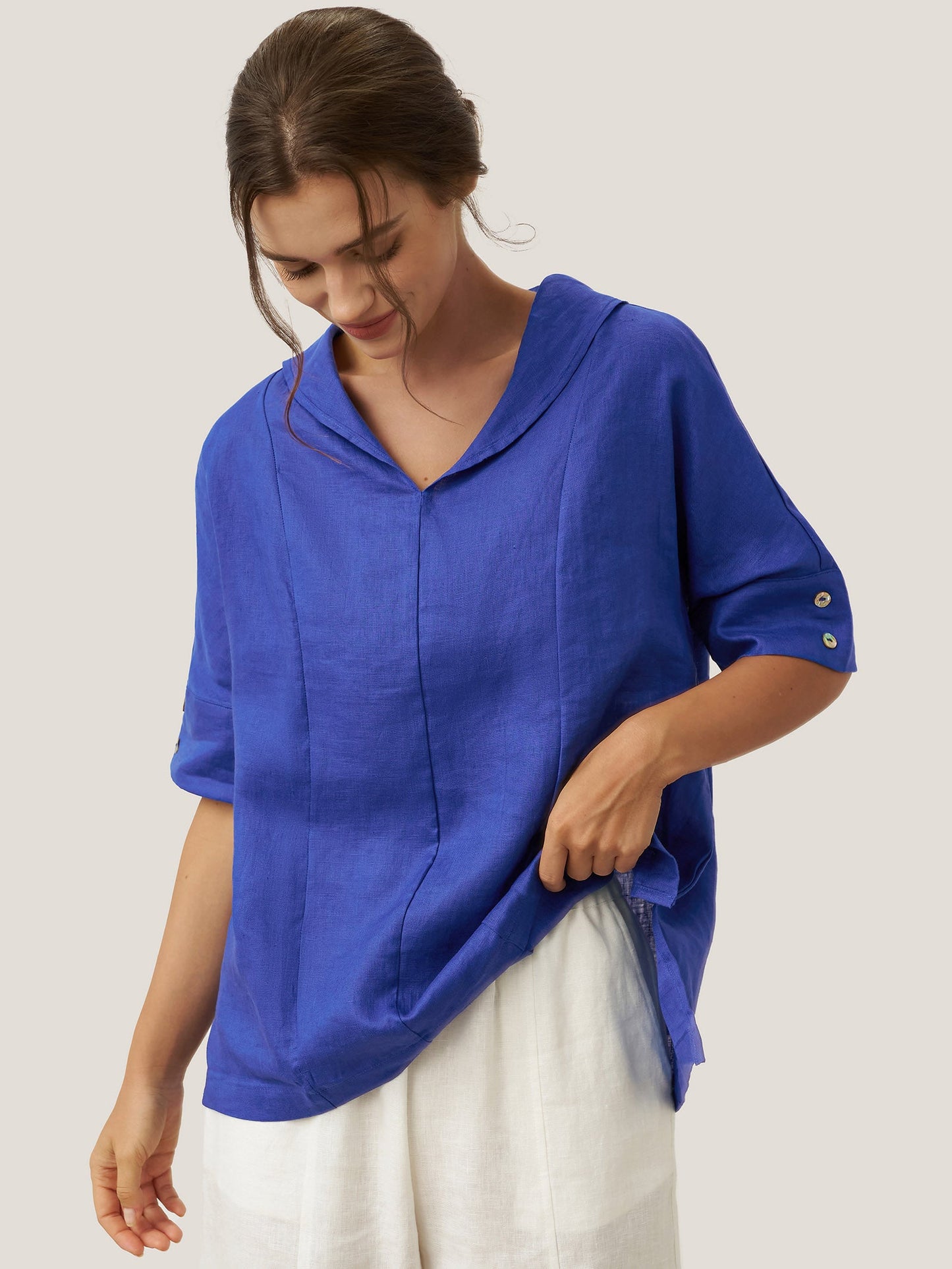 Linen V-Neck Short Sleeve Shirt SIERRA