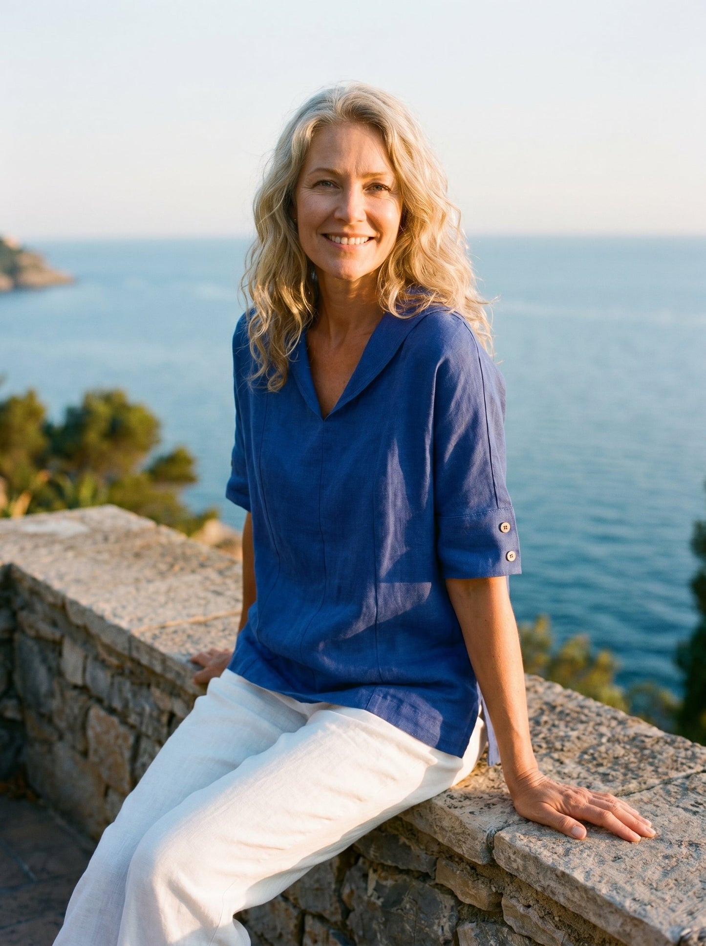 Linen V-Neck Short Sleeve Shirt SIERRA