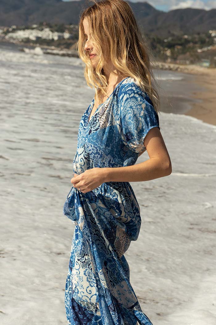 Floral Patchwork Short Sleeve Maxi Dress
