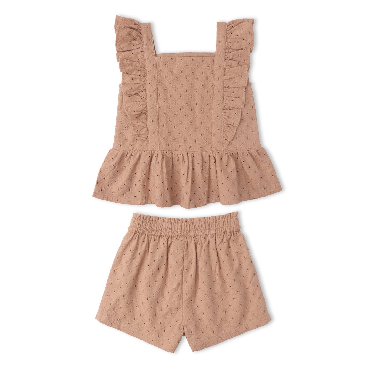 Organic Eyelet Flutter Top And Shorts Set - Clay Eyelet