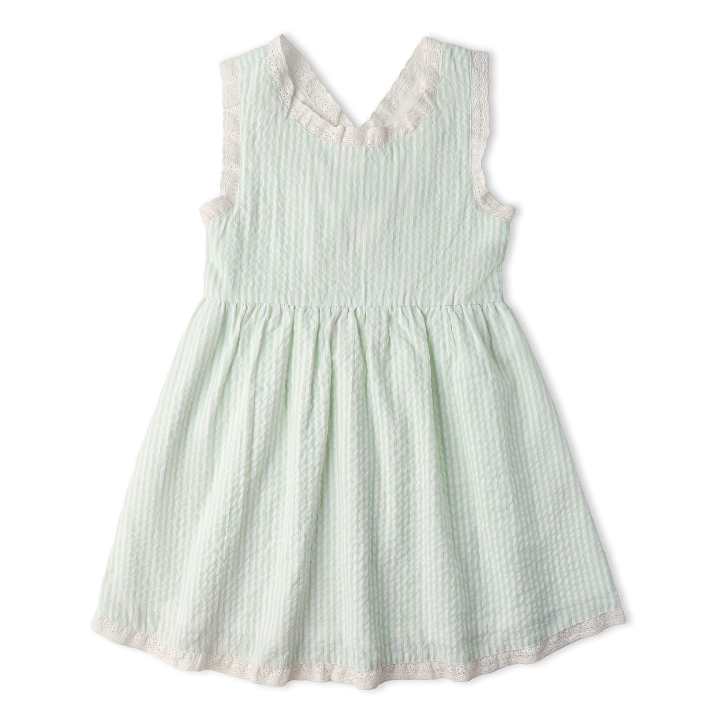 Organic Cross Back Dress - Basil Stripes