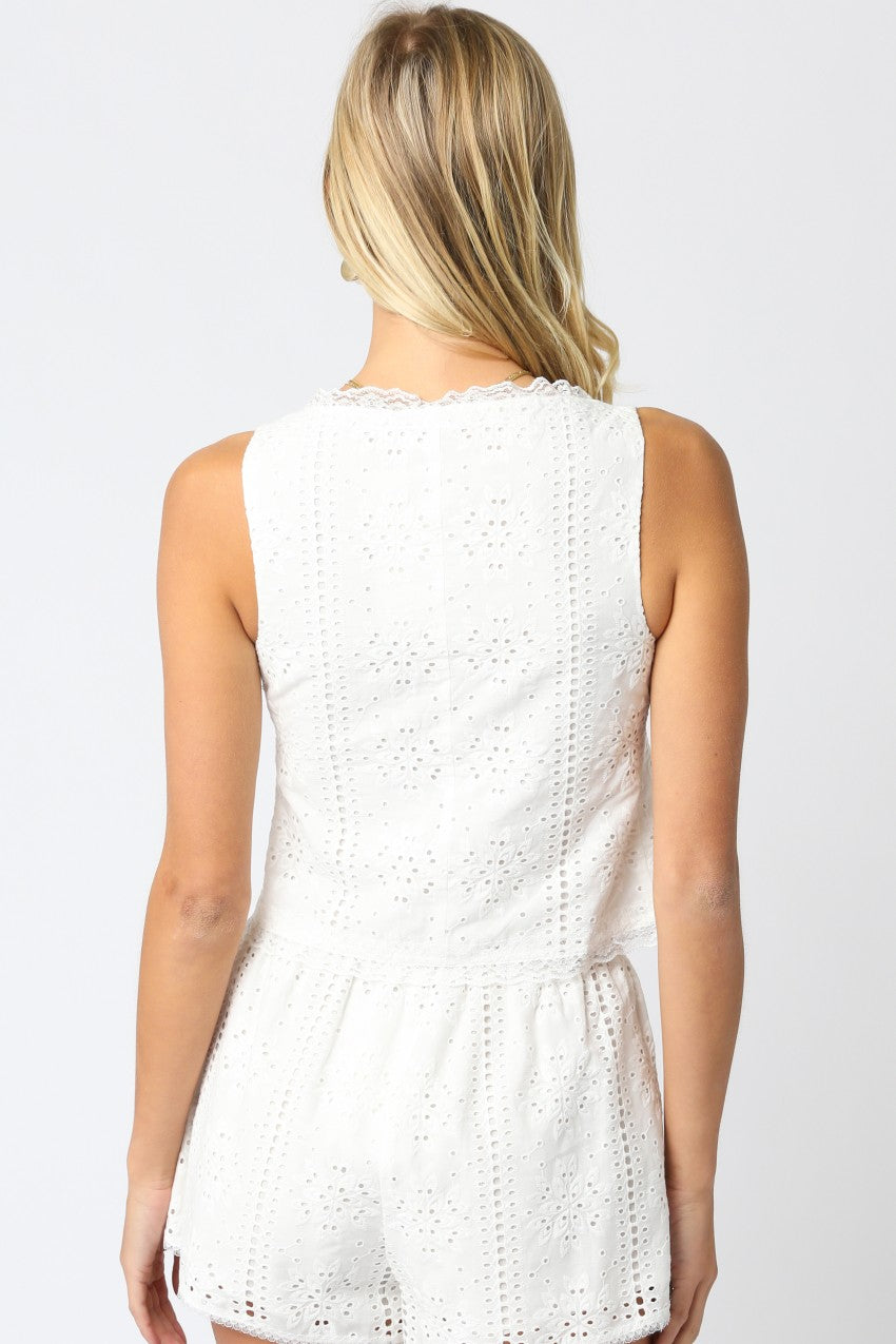 Eliza Floral Eyelet Tank Top | White