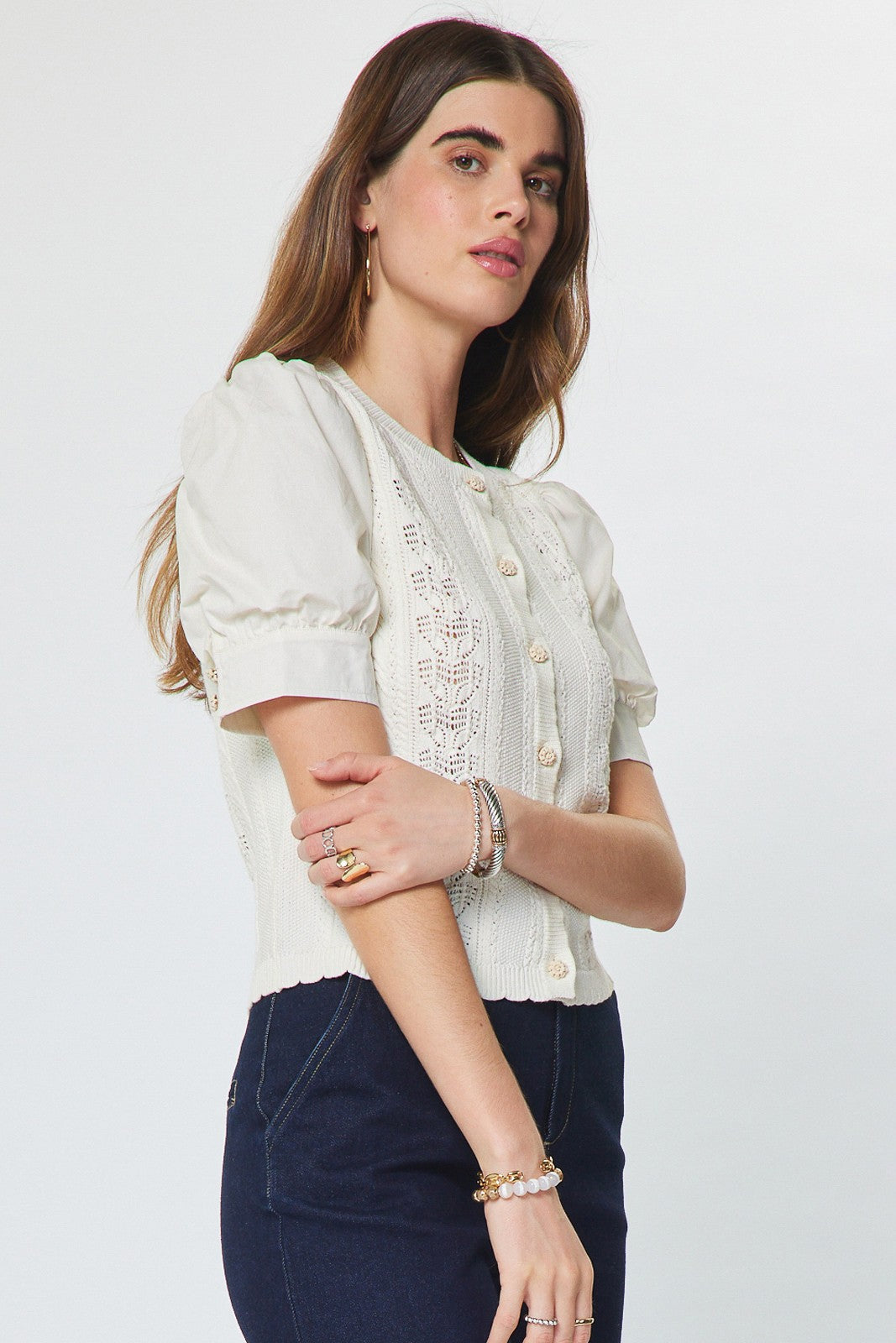 Angie Knit Puff Sleeve Cardigan