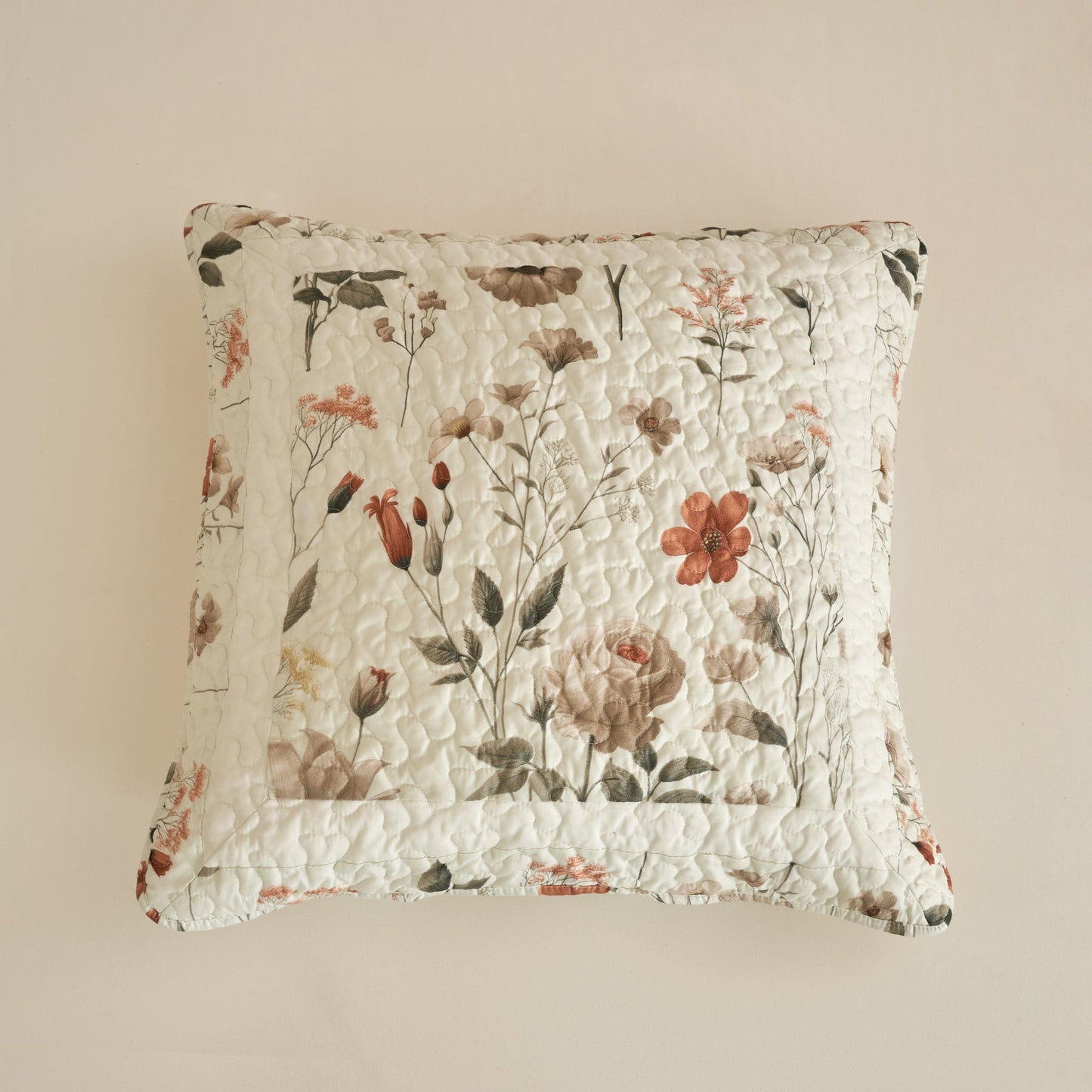 DaDalogy Enchanted Meadow Bed in a bag Set - Victoria Garden Delicate Floral Symphony in Beige, Rose, and Soft Green, Luxuriously Soft Quilted Set