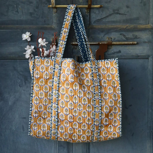 Mustard Buta Block Cotton Tote Bag